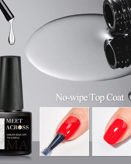 MEET ACROSS 7ml Base Top Coat Gel Polish Soak Off Semi Permanent UV Gel Nail Art Varnish Base Gel Top Coat Gel Varnish Manicure