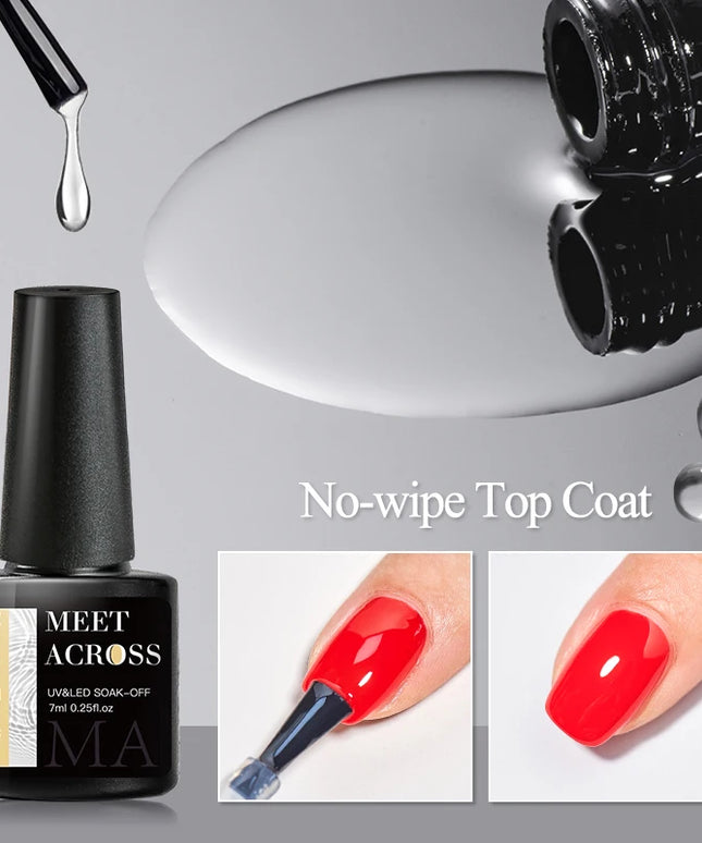 MEET ACROSS 7ml Base Top Coat Gel Polish Soak Off Semi Permanent UV Gel Nail Art Varnish Base Gel Top Coat Gel Varnish Manicure