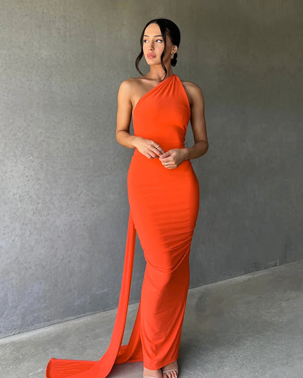 Hugcitar One Shoulder Backless Adjustable Scarf Loop Ruched Sexy Maxi Dress Women Elegant Y2K Streetwear Festival Outfit