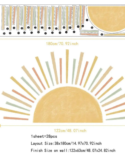 Half Sun Wallpaper Decal Sunshine Vinyl Wall Stickers Boho Nursery Baby Room Wall Stickers Self-Adhesive Bedroom Home Decor