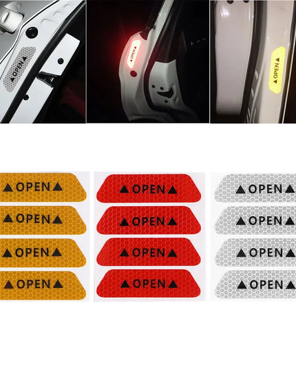 4PCS Car Accessories Car Stickers Reflective Warning Sticker Wheel Eyebrows Door Opening Sticker Diamond Wheel Reflective Strip