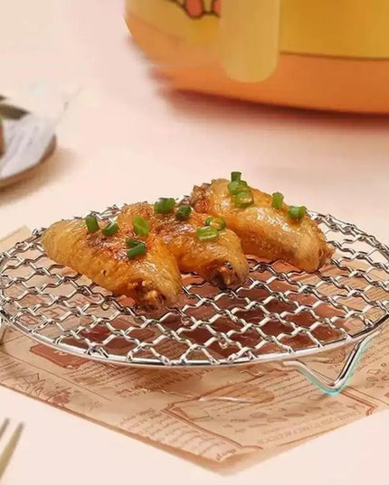 Round Air Fryer Rack Stackable Stainless Steel Grid Grill BBQ Net with Foot Cooling Rack Steam Baking Rack For Home Kitchen