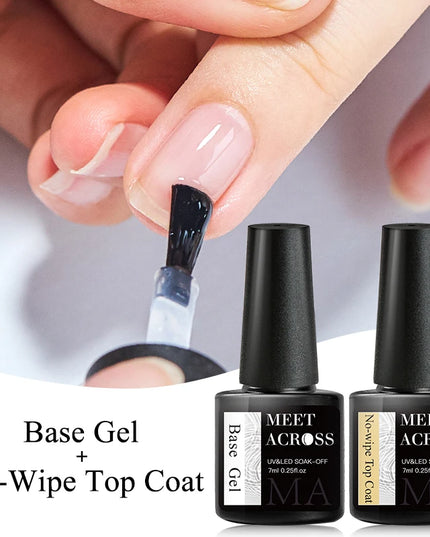 MEET ACROSS 7ml Base Top Coat Gel Polish Soak Off Semi Permanent UV Gel Nail Art Varnish Base Gel Top Coat Gel Varnish Manicure