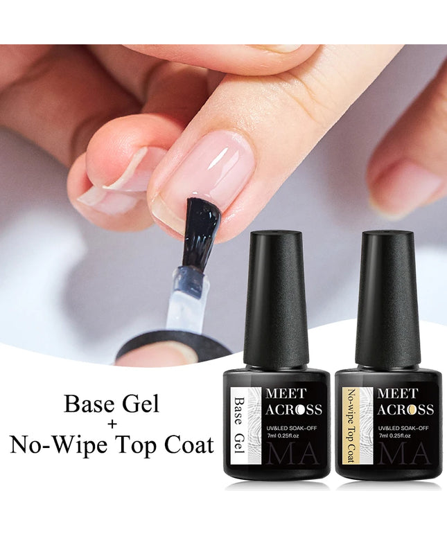 MEET ACROSS 7ml Base Top Coat Gel Polish Soak Off Semi Permanent UV Gel Nail Art Varnish Base Gel Top Coat Gel Varnish Manicure