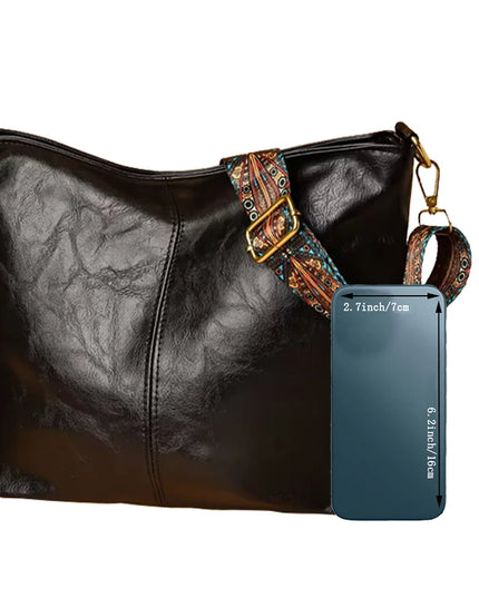 Neutral Style Men's and Women's Pu Tote Bag, Suitable for Travel and Photography, Single Shoulder Bag with Ethnic Style Strap