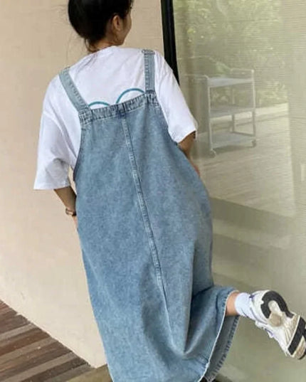 Spring Summer Denim Overall Dress Women Sleeveless Jeans Dresses Fashion Female Solid Slip Casual Loose Spaghetti Strap Dresses