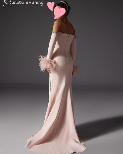 Fortunate Evening Elegant Vintage Sweet Sexy Pink Mermaid Feathers Crystal Beads Formal Occasion Prom Dress Evening Party Gowns