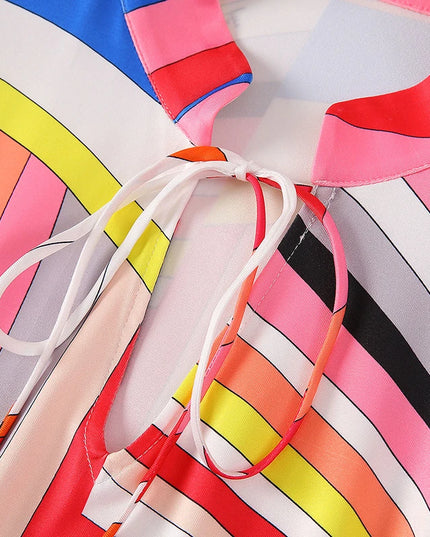 Elegant Loose Robe Dresses Autumn Women Colorful Striped Printing Fashion Batwing Sleeve Party Vacation Casual Vestidos