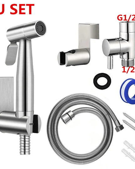 Handheld Toilet Bidet Sprayer Set Stainless Steel Hand Bidet faucet Sprayer Guns Bathroom Hand Sprayer Shower Head Self Cleaning