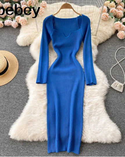 Dresses For Women 2026 Sexy Strapless Ribbed Knitted Bodycon Dress Women Winter Long Sleeve Midi Sweater Dress Clothes
