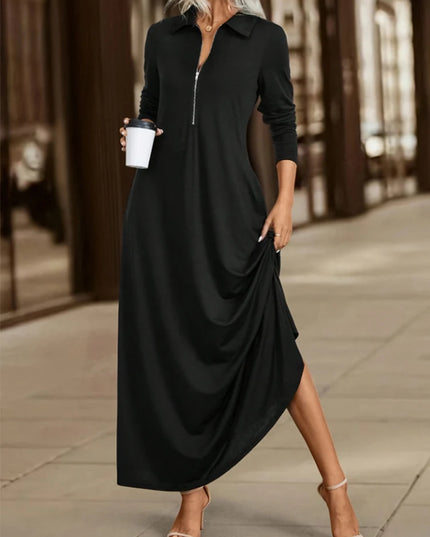 ﻿ Women's Elegant Solid Maxi Dress Fashion Simple Long Skirt 2025 Spring Autumn Slim Long Sleeves Shirt Dresses With Pockets