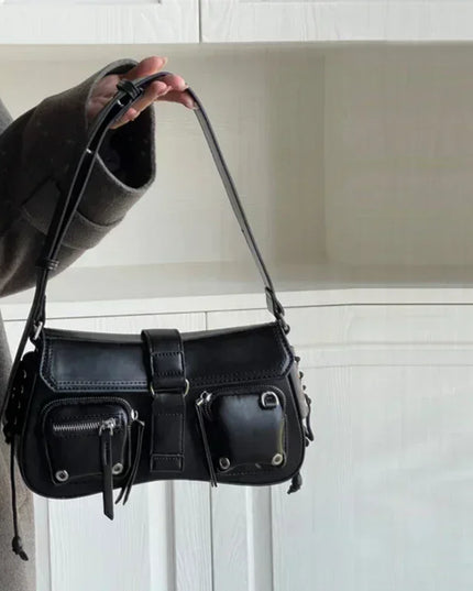 Y2K Korean Women Harajuku Vintage Gothic Black Hand Bag Aesthetic Elegant Punk Wallet Purse Handbags Shoulder Trend Tote Bags