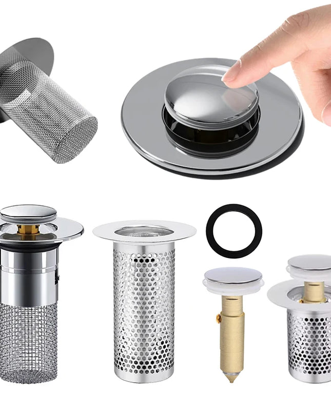 Washbasin Plug Anti Odor Pop-Up Bounce Core Basin Stopper Hair Catcher Shower Sink Strainer Stainless Steel Filter Bouncing Core
