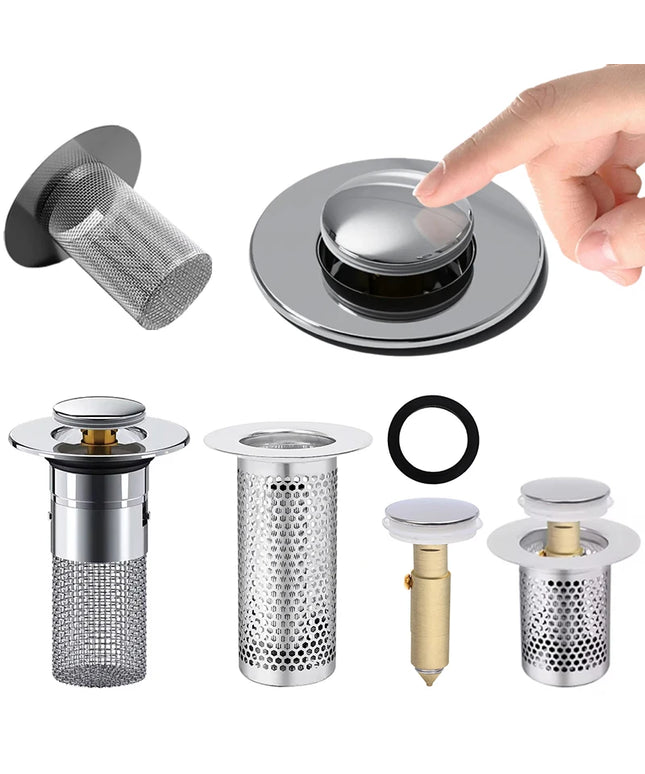 Washbasin Plug Anti Odor Pop-Up Bounce Core Basin Stopper Hair Catcher Shower Sink Strainer Stainless Steel Filter Bouncing Core
