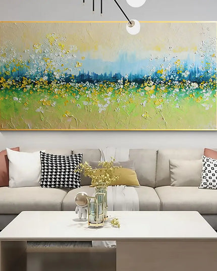 Flower Landscape Oil Painting on Canvas Abstract Green Nature Handmade Painting Living Room Home Decor Large Wall Art Custom Art