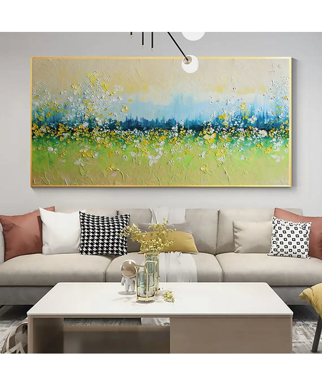 Flower Landscape Oil Painting on Canvas Abstract Green Nature Handmade Painting Living Room Home Decor Large Wall Art Custom Art