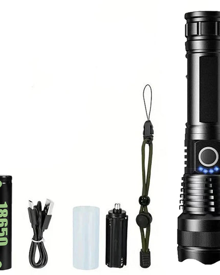 High Power Strong Light Long Range LED Flashlight USB Rechargeable Defense Flashlight Outdoor Telescopic Zoom Super Bright Torch