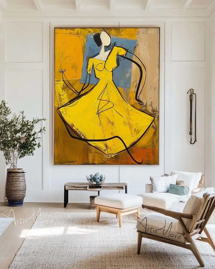 Mhemyo Abstract Woman Figure Handmade Painting Large Brown Green Texture Painting Vintage Abstract People Art Wabi Sabi Wall Art