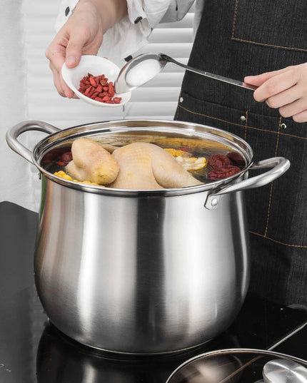 1pc Large Stainless Steel Stock Pot - Ideal for Soups, Stews, and More - Durable, Easy to Clean - Essential Kitchen Gadget