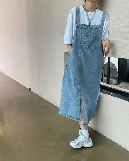 Spring Summer Denim Overall Dress Women Sleeveless Jeans Dresses Fashion Female Solid Slip Casual Loose Spaghetti Strap Dresses