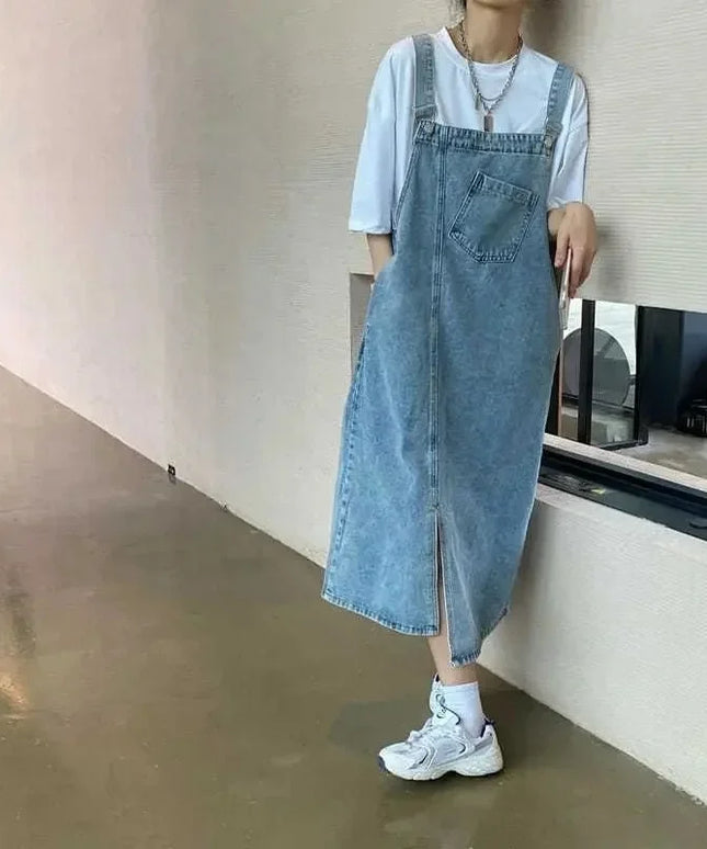 Spring Summer Denim Overall Dress Women Sleeveless Jeans Dresses Fashion Female Solid Slip Casual Loose Spaghetti Strap Dresses
