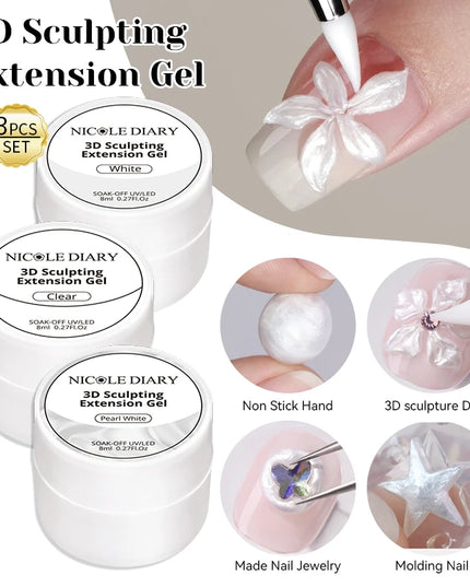 NICOLE DIARY White Non Stick Hand Extension Gel Nail Polish For 3D Shaping Carving Flower DIY Nail Art Extension Acrylic