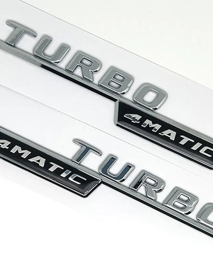 2pcs Car Letters Fender Trim Badge Turbo 4matic Plus Emblem Sticker For Mercedes AMG A45 CLA45 C117 GLA45 GLE53 X247 Accessories