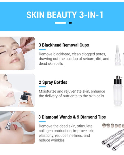 3 IN 1 Diamond Microdermabrasion hydra diamond Beauty Machine Water Spray Suction Blackhead Exfoliation Face Peeling Skin Tools
