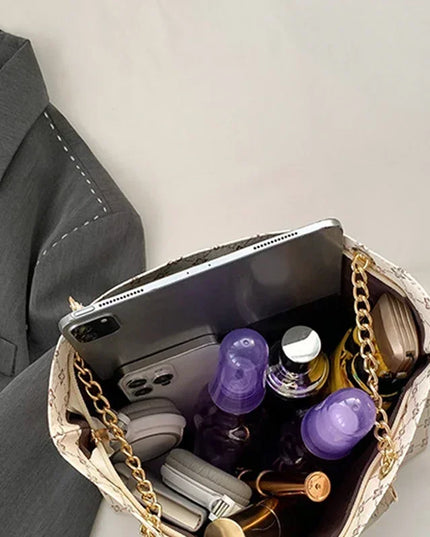 1pcs Fashionable Large Capacity Handbag Texture PU Leather Tote Women Bag with Hanging Accessories Shoulder Bag