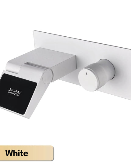 Luxury gun gray brass wall mounted bathroom faucet with LED digital display Single handle hot & cold water embedded bathroom Tap