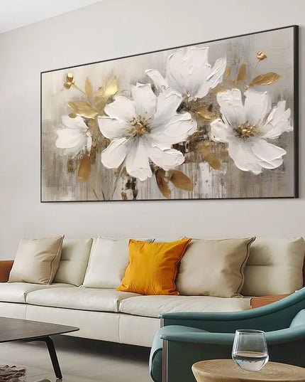 Abstract Flower Oil Painting on Canvas Large Wall Art Minimalist Floral Art Custom handmade Painting White Decor For Living Room
