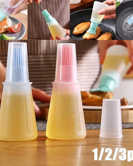 Silicone Oil Bottle Brush Oil Dispenser Bottle With Barbecue Brush High Temperature Resistant Basting Brush Kitchen BBQ Tools