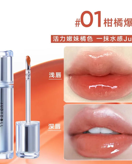 Judydoll Ice Iron Lip Glaze Lipsticks Non-Stick Cups Mirror Shine Watery Lip Lotion Metal Brush Head Makeup Cosmetics