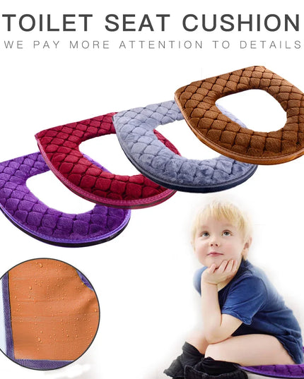 Bathroom Toilet Seat Cover Soft Winter Warm Plush Cushion O-shaped Washable Toilet Lid Cushion Household Supplies 37cm×44cm