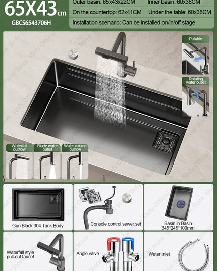 304 Stainless Steel Kitchen Sink Black Single Bowl Thickened Material Wear-Resistant Vegetable Workstation Drainage Accessories