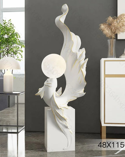 Luxury LED Moon Light Koi Fish Floor Sculpture Elegant Interior Home Decor Handcrafted Sculptural Art for Living Room Entryway