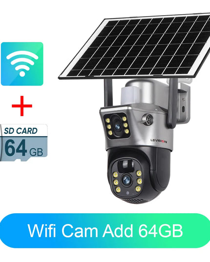 LS VISION 4K 8MP Wireless Solar Camera Dual Screen WiFi PTZ Camera Outdoor Built-in Battery Video Surveillance Camera V380PRO