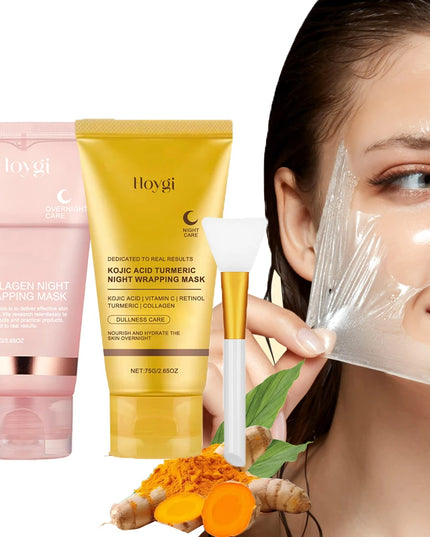 2pcs Collagen Overnight Facial Mask Deep Pore Cleansing Peel off Oil Control Turmeric Night Face Mask for Skin Care