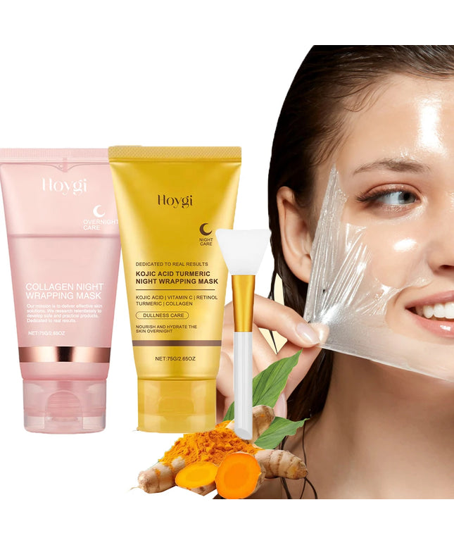 2pcs Collagen Overnight Facial Mask Deep Pore Cleansing Peel off Oil Control Turmeric Night Face Mask for Skin Care