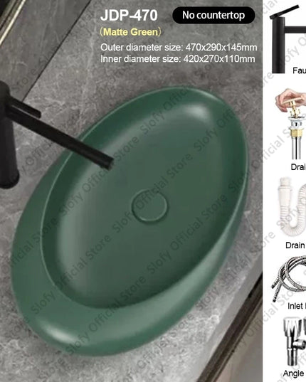 Nordic-style Hotel Countertop Basin Fashionable Art Bathroom Sink Egg-shaped Ceramic Sinks Various Styles Home Balcony Washbasin