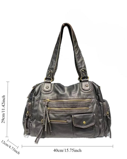 Y2K Hot Girl Single Shoulder Crossbody Bag Vintage Washed Leather Motorcycle Bag Large Capacity Multi Pocket Bag