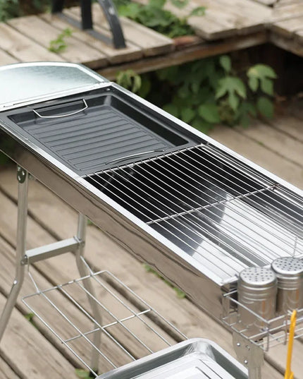 Outdoor Stainless Steel Charcoal Grill Large Size Barbecue Tool Portable Free Installation Handle Folding BBQ Cooking