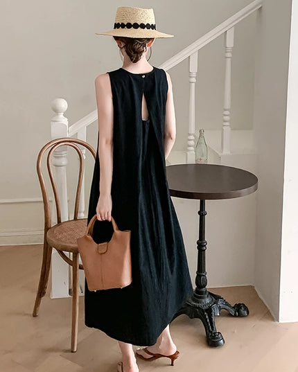 NYFS 2025 Summer New Korea Woman Dress Vestidos Robe Elbise Loose Plus Size Solid Sleeveless Backless Long Dress L-4XL