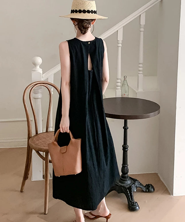 NYFS 2025 Summer New Korea Woman Dress Vestidos Robe Elbise Loose Plus Size Solid Sleeveless Backless Long Dress L-4XL