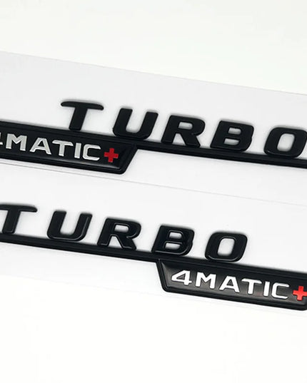 2pcs Car Letters Fender Trim Badge Turbo 4matic Plus Emblem Sticker For Mercedes AMG A45 CLA45 C117 GLA45 GLE53 X247 Accessories