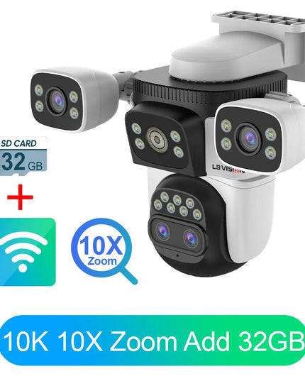 LS VISION 20mp 3 Screens Outdoor Surveillance Camera Wifi Camera 10X Zoom  10k PTZ Auto Tracking Two-way Audio Cctv Cam