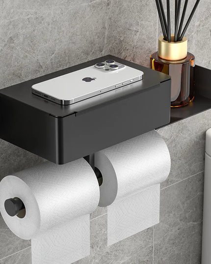 Toilet Paper Holder with Shelf Stainless Steel Paper Box Wall Mounted Wipes Holder for Bathroom Flushable Wipes Storage Holder