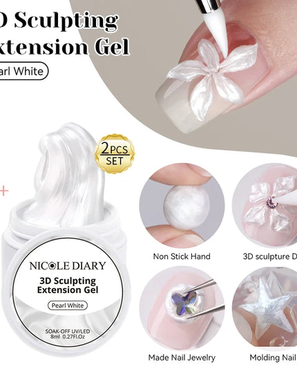 NICOLE DIARY White Non Stick Hand Extension Gel Nail Polish For 3D Shaping Carving Flower DIY Nail Art Extension Acrylic