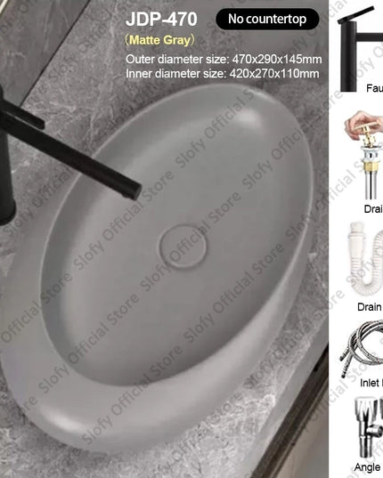 Nordic-style Hotel Countertop Basin Fashionable Art Bathroom Sink Egg-shaped Ceramic Sinks Various Styles Home Balcony Washbasin