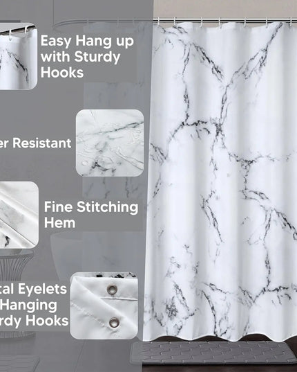 1pc Marble Printed Fabric Shower Curtain with Metal Grommets, Polyester Bath Curtain Widow Curtain Bathroom Decor & Accessories